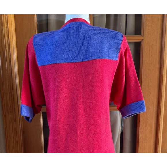 St. John Marie Gray Vintage Sweater Dress 80s Block Pink Purple Button Down Sz M - Picture 4 of 9